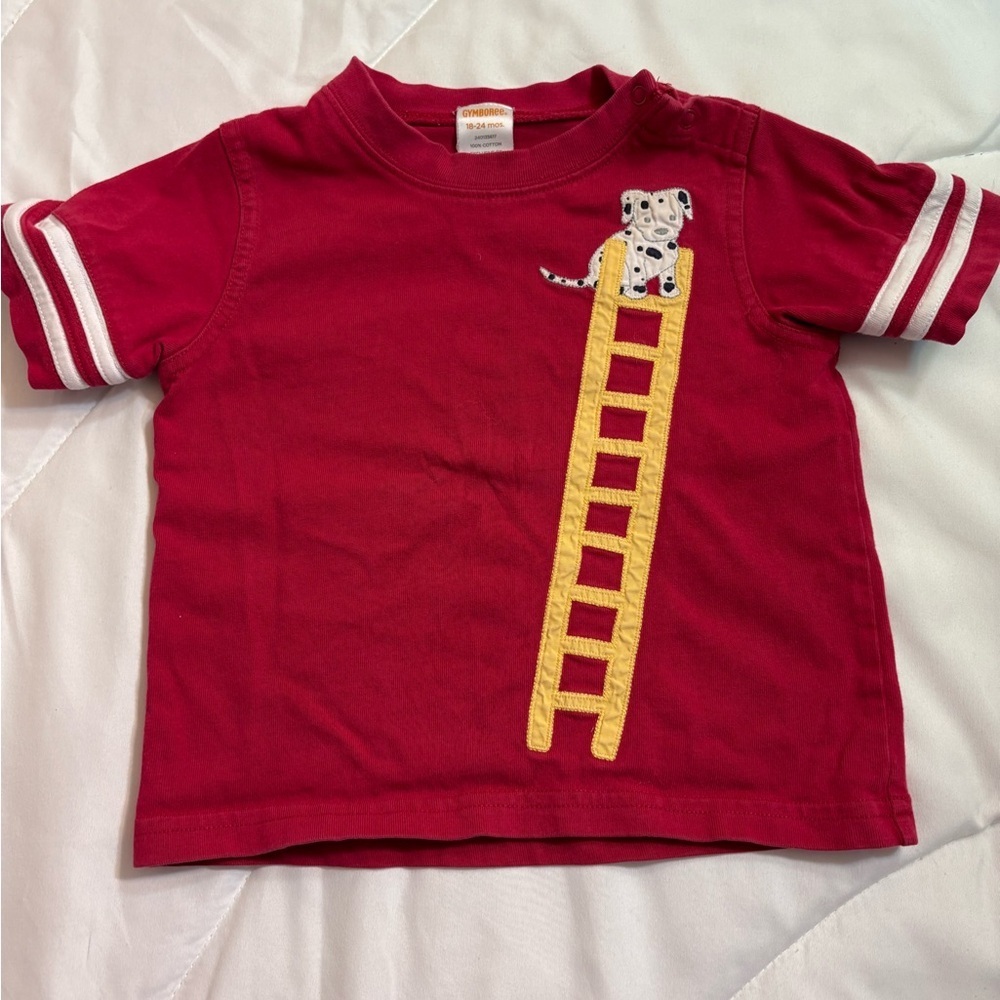 Gymboree Red Short Sleeve Tee with Ladder and Dalmatian firefighter theme 18-24m